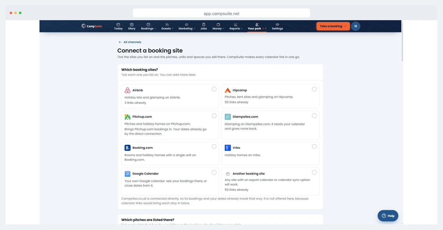 Booking sites available to connect to CampSuite